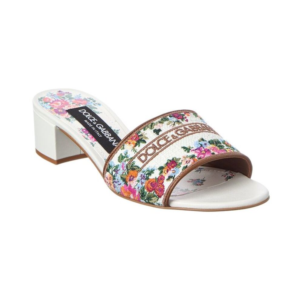 Dolce & Gabbana Embroidery Leather Sandal, White